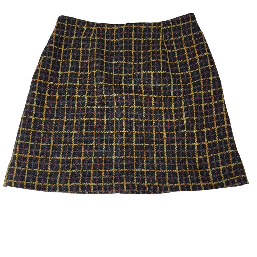 Hutch Plaid Tweed A-Line Mini Skirt Womens Size S Black Yellow Red Blue